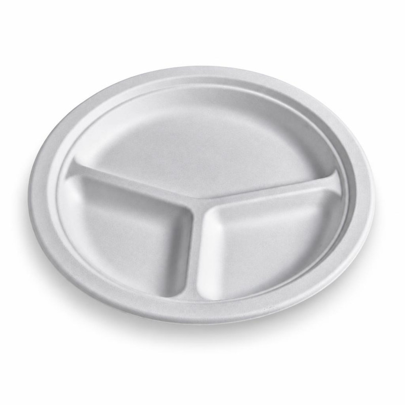 Piatti a 3 scomparti compostabili in polpa di cellulosa 26 cm - 50 pz