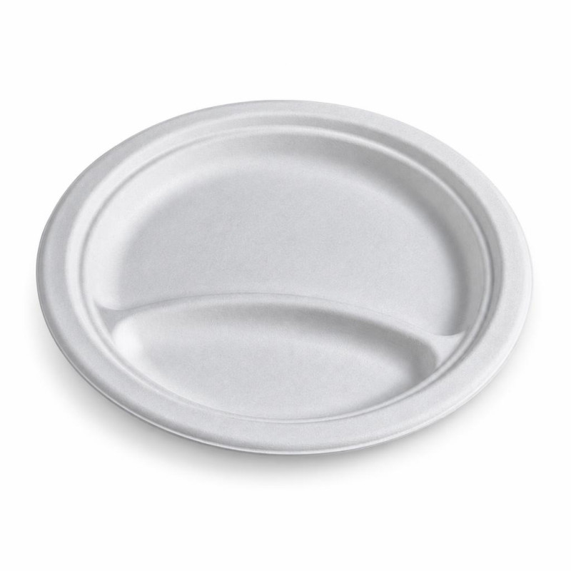 Piatti a 2 scomparti compostabili in polpa di cellulosa 22 cm - 50 pz