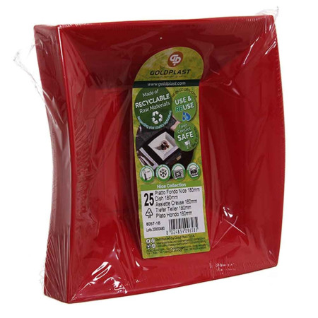 Piatti fondi quadrati riutilizzabili in polipropilene rossi 18 cm - 25 pz