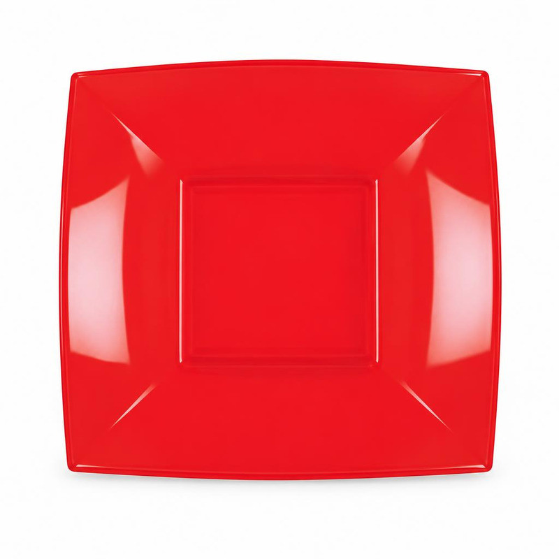 Piatti fondi quadrati riutilizzabili in polipropilene rossi 18 cm - 25 pz