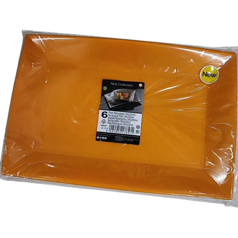 Piatti rettangolari riutilizzabili in polipropilene giallo mango 34,5x23 cm - 6 pz