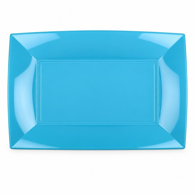 Piatti rettangolari riutilizzabili in polipropilene turchese 34,5x23 cm - 6 pz