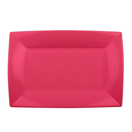 Piatti rettangolari riutilizzabili in polipropilene rosa coral 34,5x23 cm - 6 pz