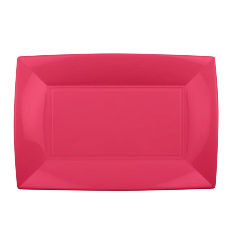 Piatti rettangolari riutilizzabili in polipropilene rosa coral 34,5x23 cm - 6 pz