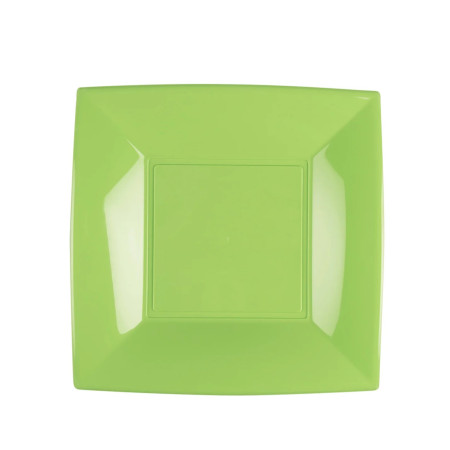 Piatti piani quadrati riutilizzabili in polipropilene verde acido 29 cm - 12 pz