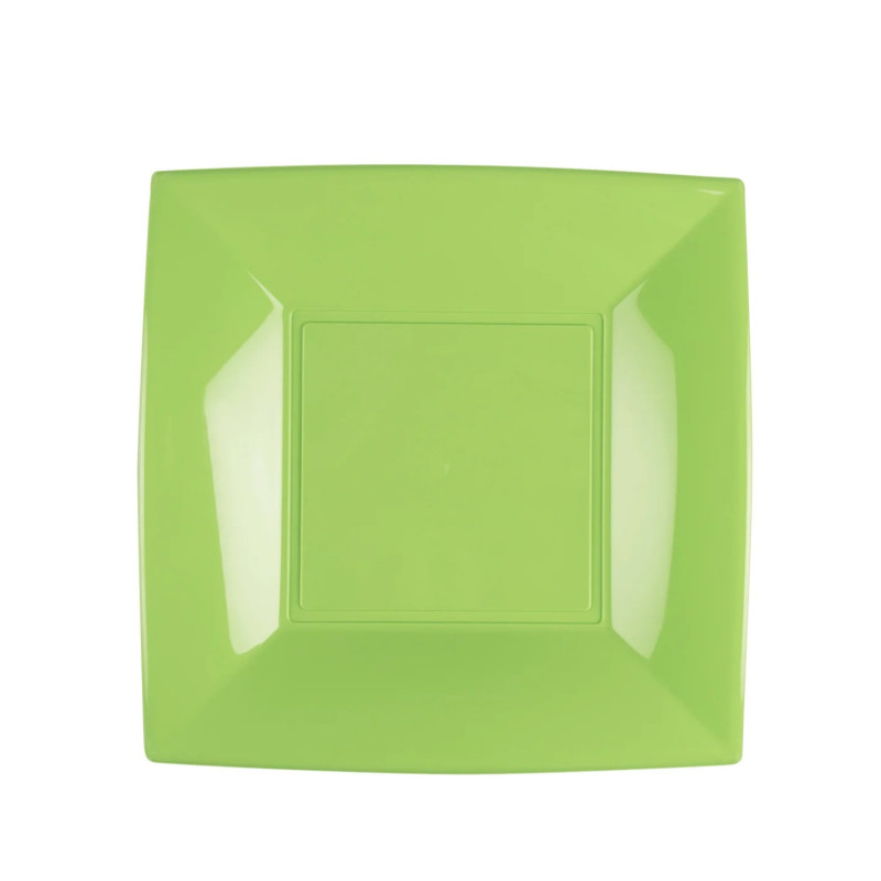 Piatti piani quadrati riutilizzabili in polipropilene verde acido 23 cm - 25 pz