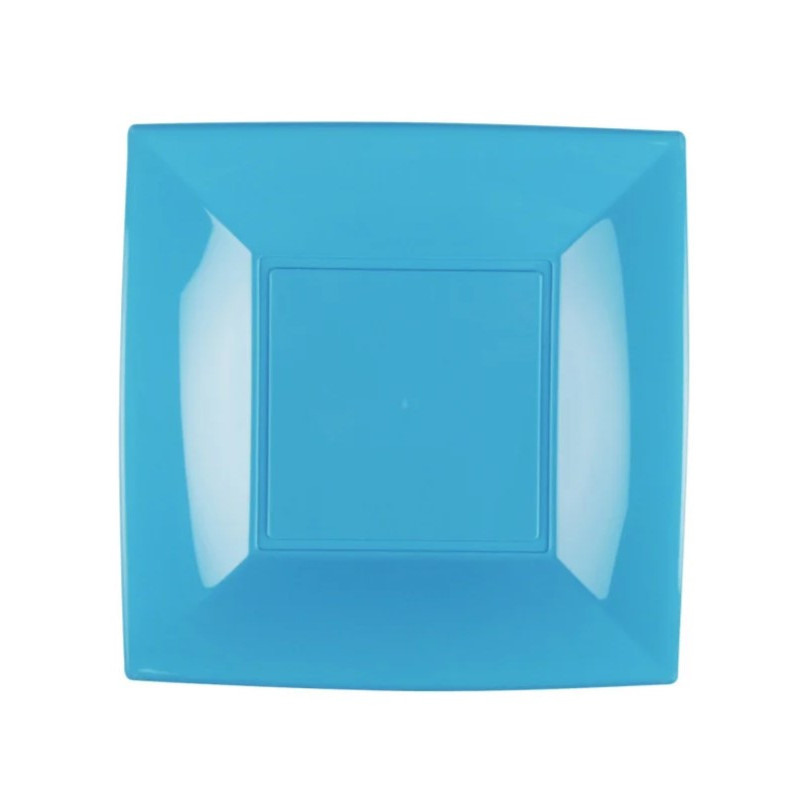 Piatti piani quadrati riutilizzabili in polipropilene turchese 29 cm - 12 pz