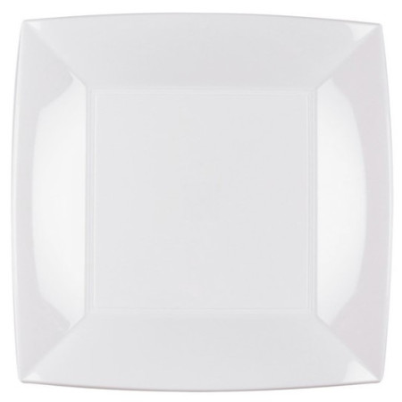 Piatti da dessert quadrati riutilizzabili in polipropilene bianchi 18 cm - 8 pz