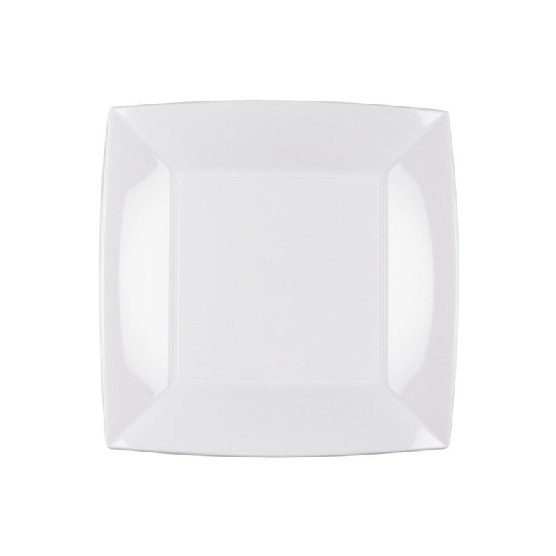 Piatti da dessert quadrati riutilizzabili in polipropilene bianchi 18 cm - 8 pz