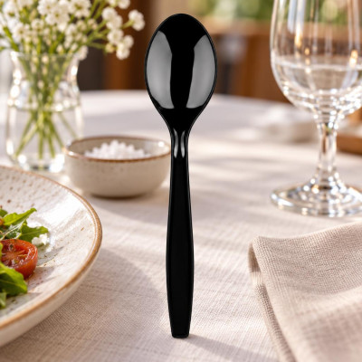 Cucchiai di plastica riutilizzabili Luxury neri 19 cm - 50 pz