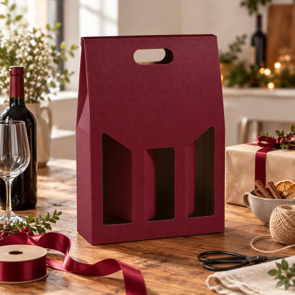 Scatola porta bottiglie in cartoncino 3 posti cannetè bordeaux