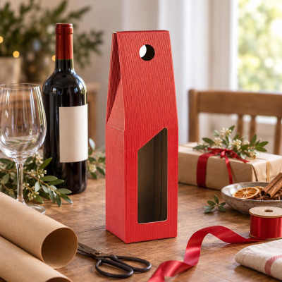 Scatola porta bottiglie in cartoncino 1 posto cannetè rosso