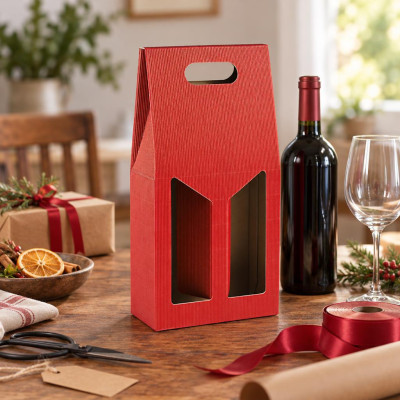 Scatola porta bottiglie in cartoncino 2 posti cannetè rosso