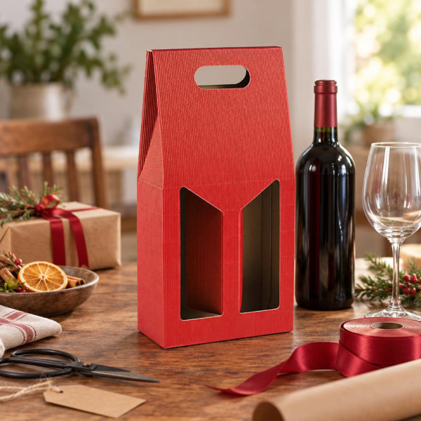 Scatola porta bottiglie in cartoncino 2 posti cannetè rosso