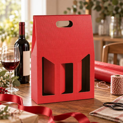 Scatola porta bottiglie in cartoncino 3 posti cannetè rosso