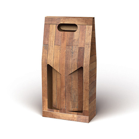 Scatola porta bottiglie in cartoncino 2 posti liscio linea Teak