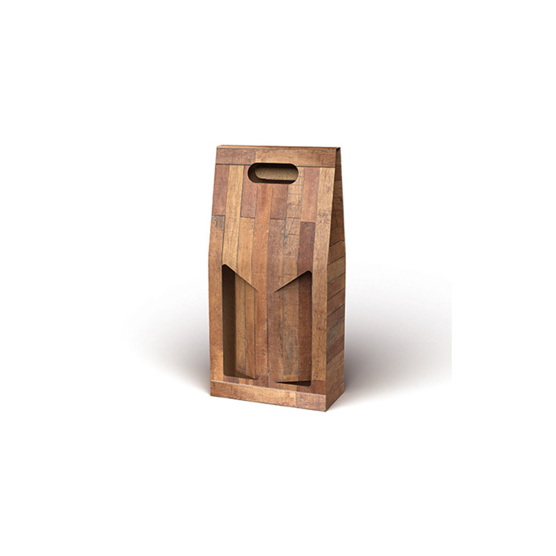 Scatola porta bottiglie in cartoncino 2 posti liscio linea Teak