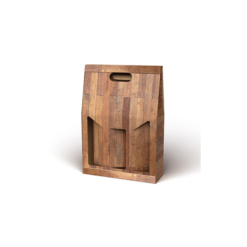 Scatola porta bottiglie in cartoncino 3 posti liscio linea Teak