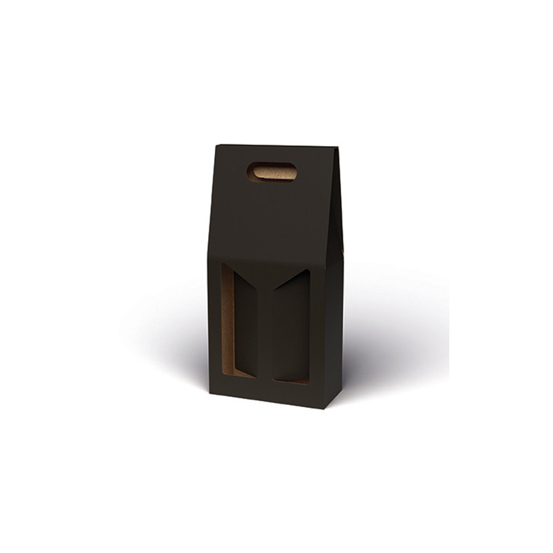 Scatola porta bottiglie in cartoncino 2 posti liscio nero