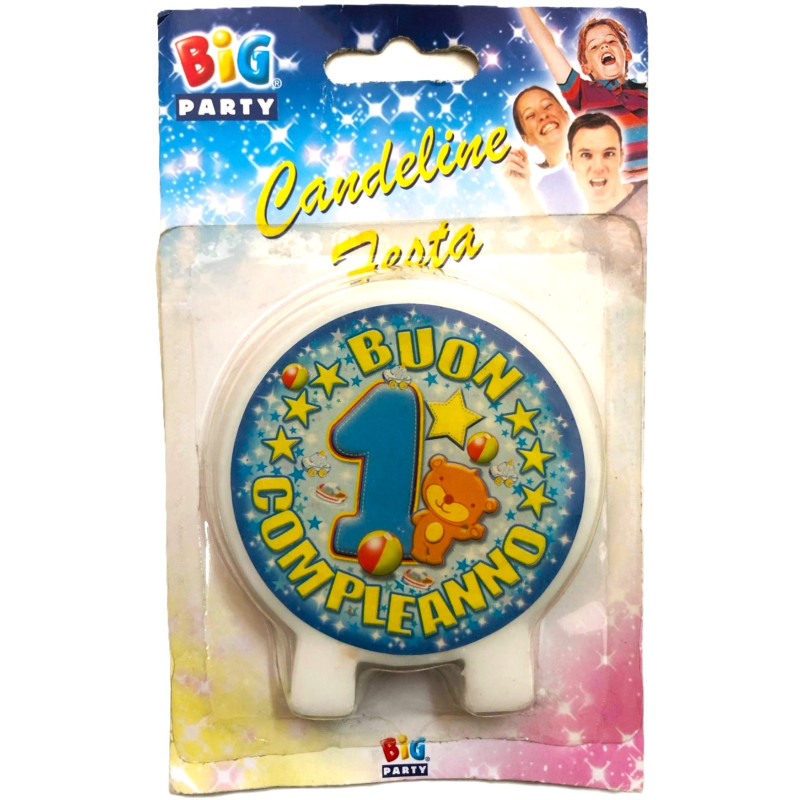 Candelina primo compleanno orsetto celeste Ø 7,5 cm