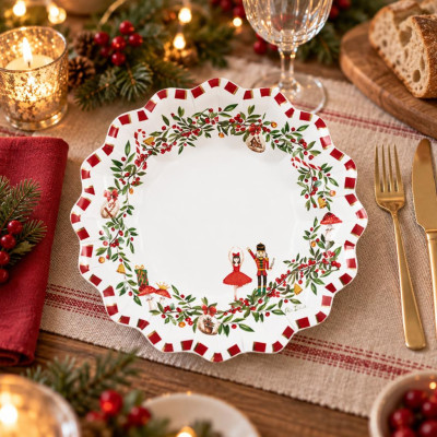 Piatti fondi di carta natalizi Christmas Vintage 24 cm - 8 pz
