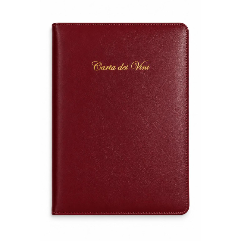 Carta dei vini London Leone A4 in similpelle blu o bordeaux con scritta "Carta dei Vini" dorata - 2 ante e 6 pagine