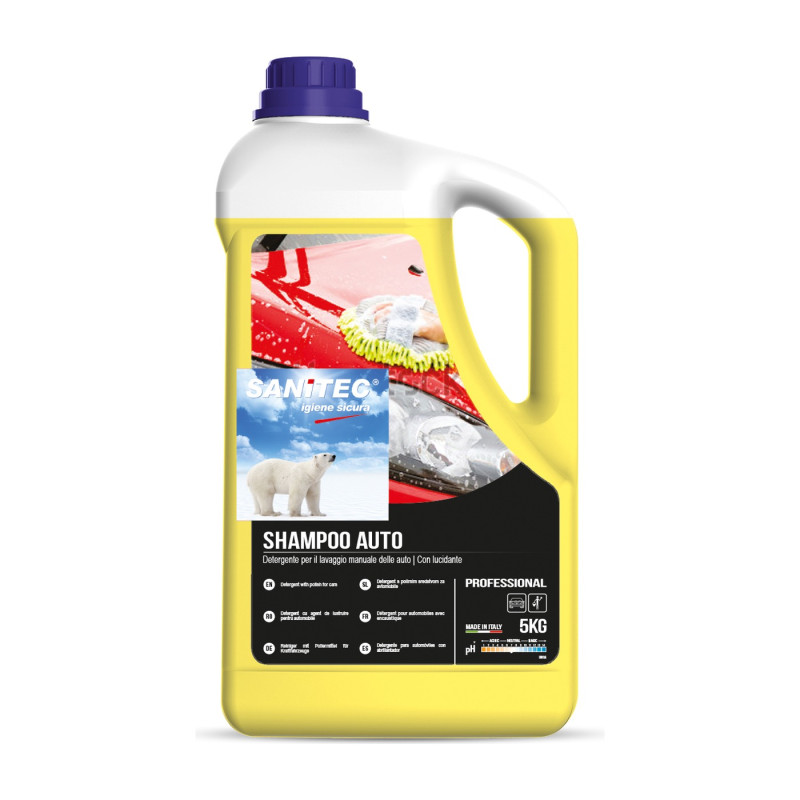 Shampoo auto concentrato con lucidante a pH neutro per lavaggio a mano Sanitec 5 L