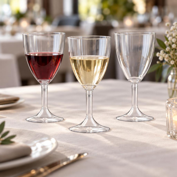 Calici acqua e vino 180 ml in plastica trasparente riutilizzabili, senza base - 20 pz