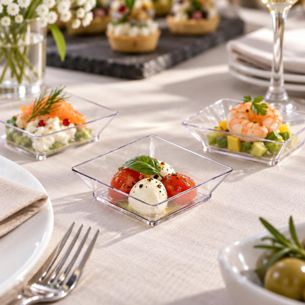 Vassoietti finger food Small Plate 6,5x6,5 cm in plastica trasparente riutilizzabili - 25 pz