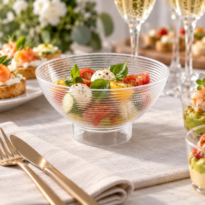 Coppette con piedino Medium Bowl 250 ml in plastica trasparente riutilizzabili - 6 pz
