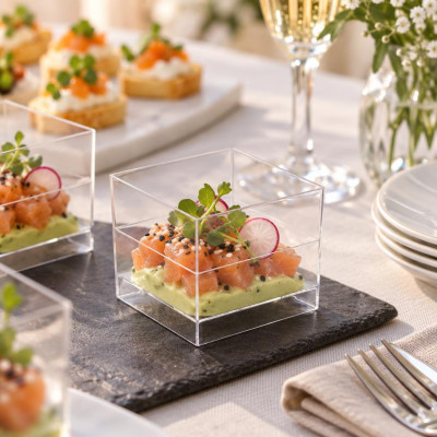 Coppette finger food in plastica Cube 60 ml trasparenti riutilizzabili - 15 pz