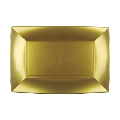 Piatti rettangolari riutilizzabili in polipropilene oro 34,5x23 cm - 3 pz