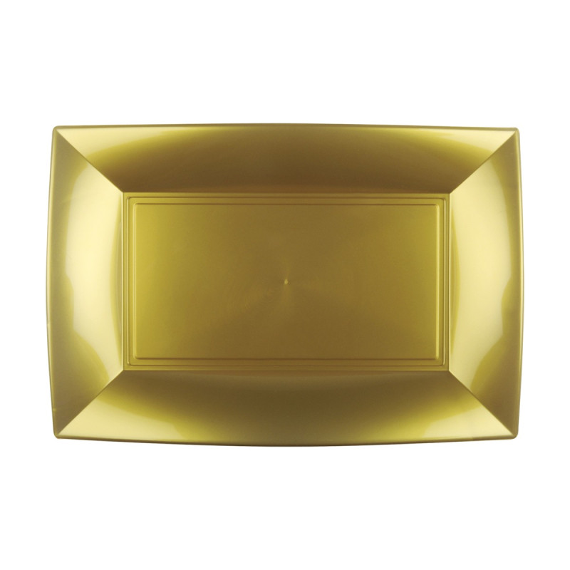 Piatti rettangolari riutilizzabili in polipropilene oro 34,5x23 cm - 3 pz