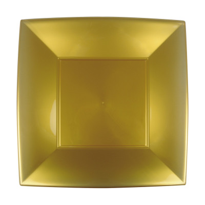 Piatti piani quadrati riutilizzabili in polipropilene oro 29 cm - 12 pz