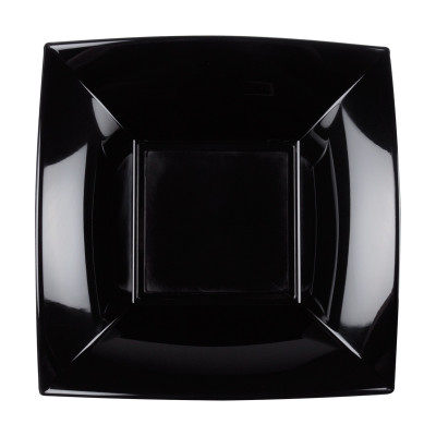 Piatti fondi quadrati riutilizzabili in polipropilene neri 18 cm - 15 pz