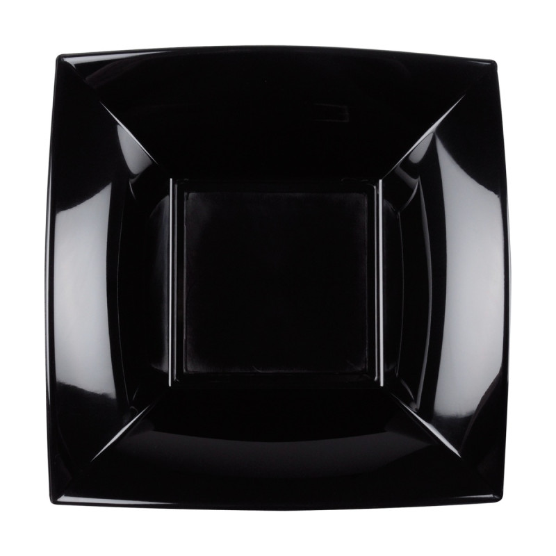 Piatti fondi quadrati riutilizzabili in polipropilene neri 18 cm - 15 pz