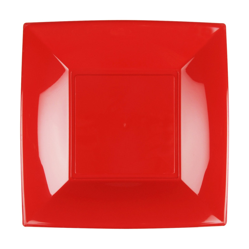 Piatti piani quadrati riutilizzabili in polipropilene rosso china 23 cm - 15 pz
