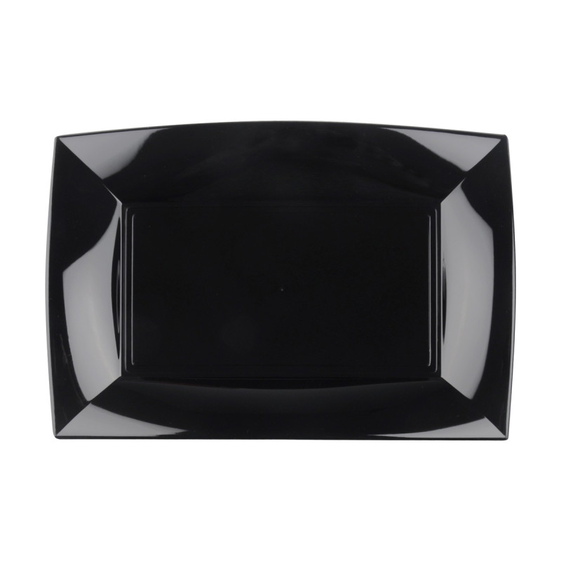 Piatti rettangolari riutilizzabili in polipropilene neri 34,5x23 cm - 3 pz