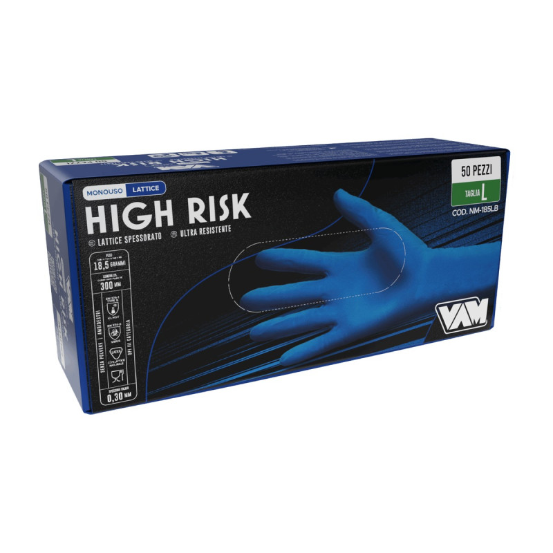 Guanti monouso in lattice blu spessorato High Risk 18,5 g lunghi 30 cm VAM - 50 pz
