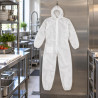 Tuta monouso in TNT bianca con cappuccio e cerniera per pulizie, verniciatura e laboratori Walking