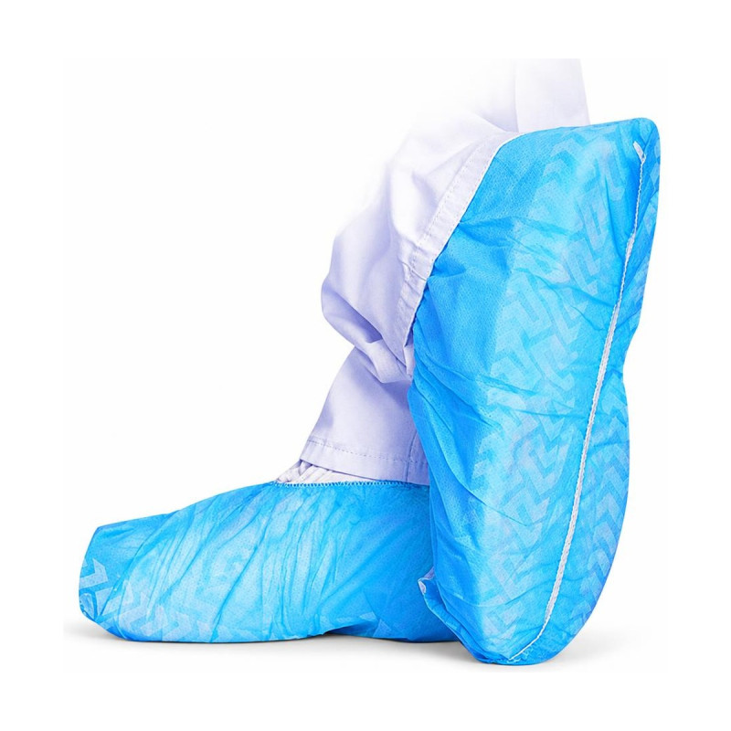 Copriscarpe monouso in TNT azzurro con fondo antiscivolo 40x16 cm Walking - 100 pz