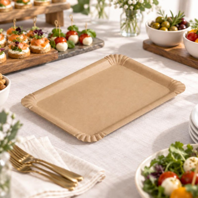 Vassoi in cartoncino kraft avana 12x19 cm per fritti, dolci e street food Usobio - 100 pz