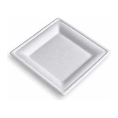Vassoi quadrati compostabili in polpa di cellulosa 15x15 cm bianchi per finger food e catering Usobio - 50 pz