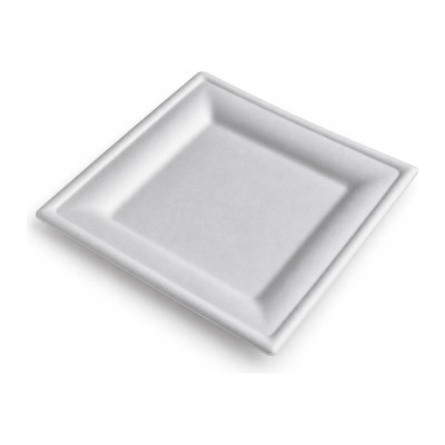 Vassoi quadrati compostabili in polpa di cellulosa 20x20 cm bianchi per finger food e catering Usobio - 50 pz