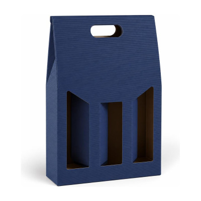 Scatola porta bottiglie in cartoncino 3 posti cannetè blu con finestra FAG