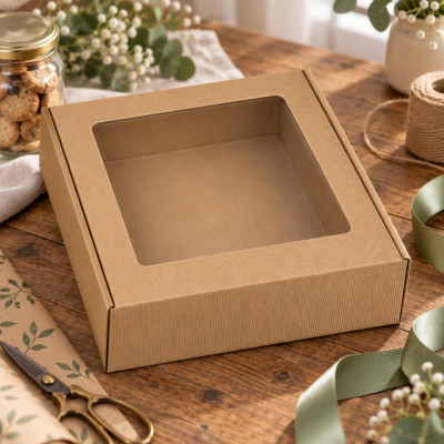 Cofanetto porta 3 bottiglie in cartone cannetè avana con finestra 29,5x33,5x9 cm FAG