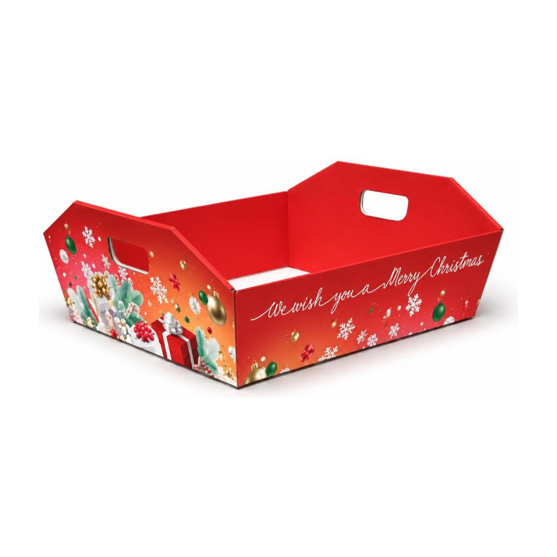 Vassoio cesto per confezioni regalo medio in cartone Christmas Party rosso con maniglie 34x29x10 cm portata 10 kg FAG