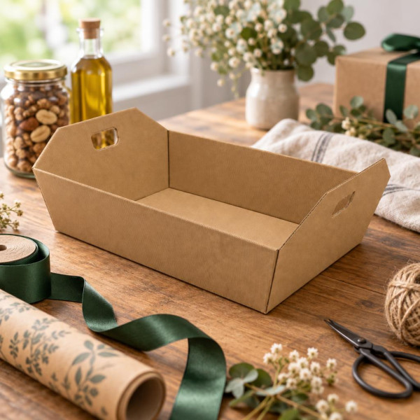Vassoio cesto per confezioni regalo grande in cartone cannetè avana con maniglie 43x32x12 cm portata 12 kg FAG