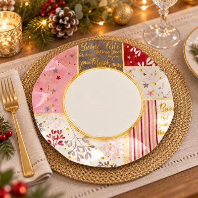 Piatti di carta natalizi Rose Gold Christmas 27 cm - 8 pz