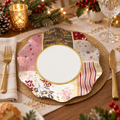 Piatti fondi di carta natalizi Rose Gold Christmas 24 cm - 8 pz